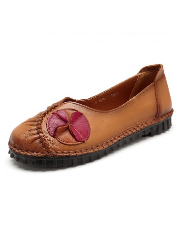 Big Size Women Soft Comfy Genuine Leather Flower Flats Shoes