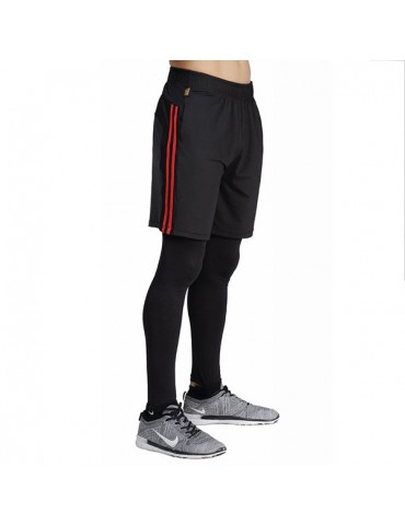 Mens PRO Quick-drying Two-piece Sport Suits Skinny Fit Fitness Training Legging Pants Casual Shorts