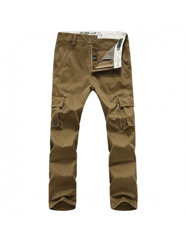 Mens Outdoor Multi-pockets Wear-resisting Cargo Pants Soild Color Casual Cotton Pants