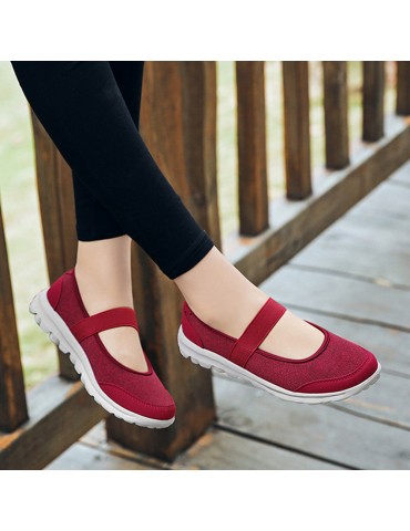 Elastic Band Breathable Mesh Casual Walking Flat Shoes