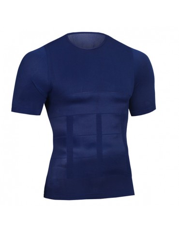 Mens High Elastic Fat Burning Body Sculpting Waist Fitness Tummy Tuck Sport T-shirt