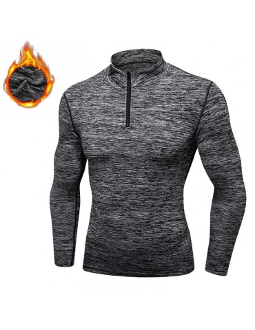 Men Fleece Long Sleeve Running Collar Half Zip Quick Dry Sport Solid Color T-shirt Tops