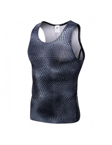 Mens PRO Quick Dry Elasticity 3D Printed Skinny Fit Sleeveless Fitness Workout Tank Tops