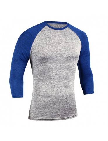 Mens Quick-drying Hit Color Fitness Trainning Sport Three Quarter Sleeve Casual T-shirt