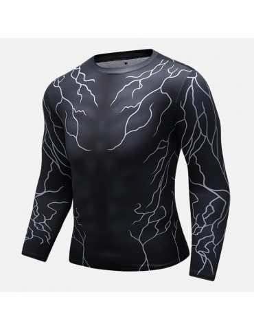 Mens Compression Tight Training Tops Gym Strap Sport Long Sleeve Training Sportswear