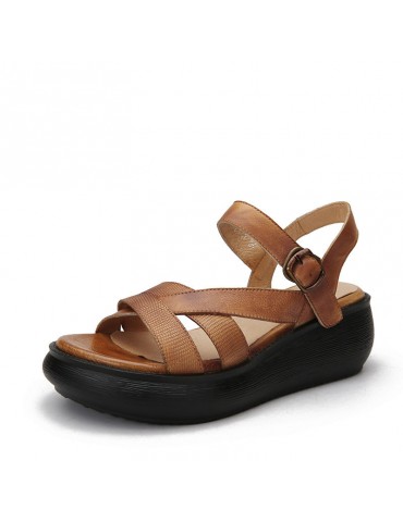 Strappy Buckle Platform Vintage Sandals