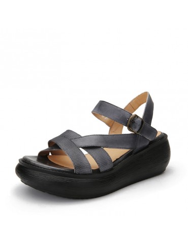 Strappy Buckle Platform Vintage Sandals