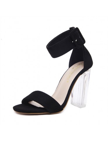 Buckle Transparent Chunky Block Heel Peep Toe Sandals