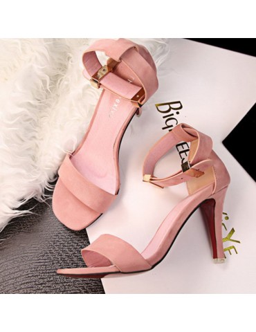 Suede Pure Color Buckle Peep Toe Office Lady High Heel Pumps