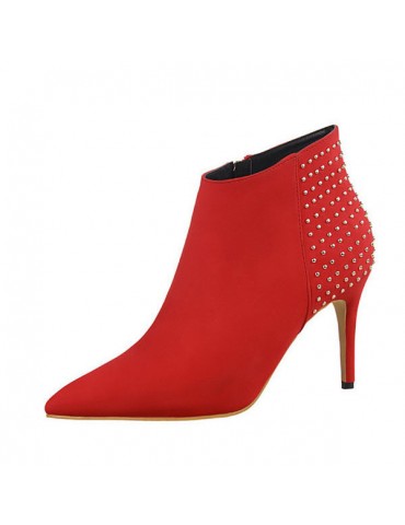 Suede Rivet Pointed Toe Ankle Boots High Heel Vintage Pumps