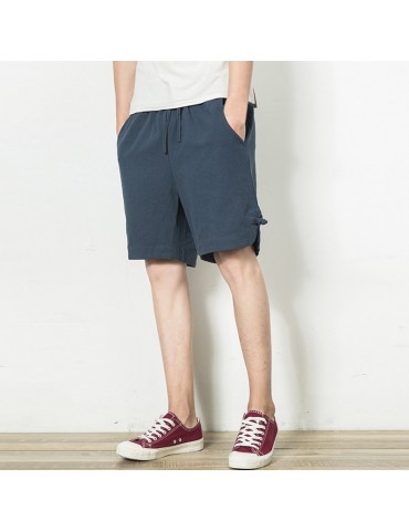 Mens Summer Breathable Solid Color Loose Drawstring Casual Shorts Board Shorts