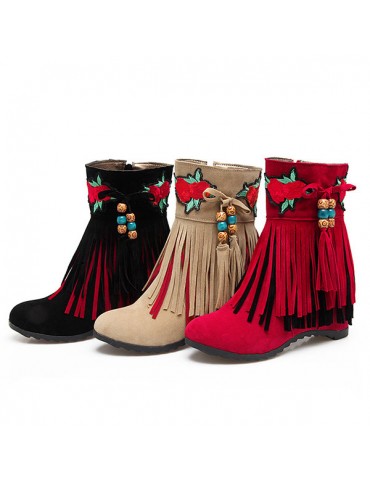 Large Size Tassel Flower Hidden Heel Boots