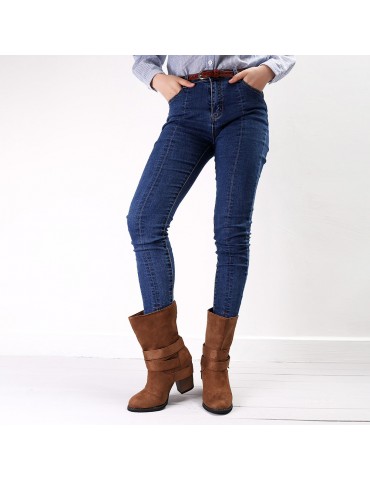 Big Size Women Comfy Suede Buckle Mid-Calf High Heel Boots