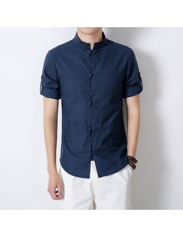 Men Chinese Style Retro Design Linen Shirts With Pocket