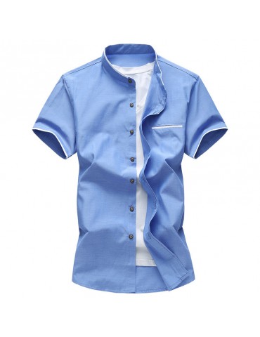 Plus Size Summer Thin Chest Pocket Stand Collar Shirts for Men