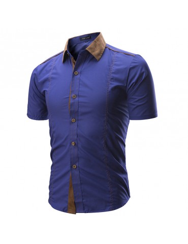 Stylish Bucket Collar Stitching Slim Fit Short Sleeve Designer Shirts For Men