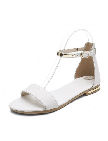 Genuine Leather Ankle Strap Flats Buckle Sandals