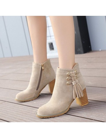 Tassel Side Zipper Ankle Boots