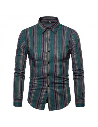 Men's Stripe Printed Color Long Sleeve Casual Shirt