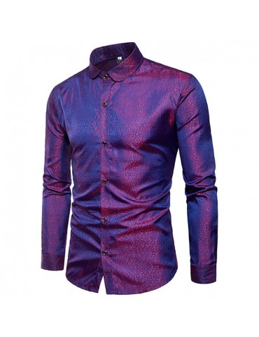 Glossy Stylish Turn Down Collar Business Casual Shirt for Men