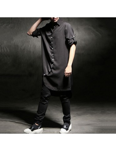 Stylish Thin Cotton Loose Long Irregular Shirts for Men