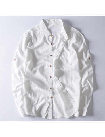 Casual Chest Pocket Cotton Loose Linen Shirts for Men