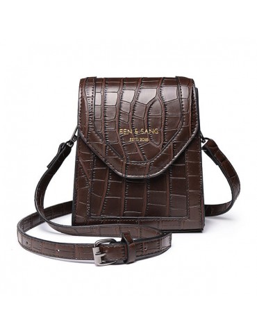 Women Crocodile Pattern Crossbody Bag PU Leather Solid Casual Shoulder Bag