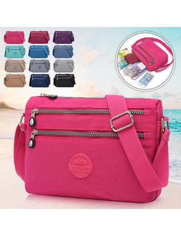 Women Nylon Water Resistant Multi-slot Crossbody Bags Solid Leisure Shoulder Bags