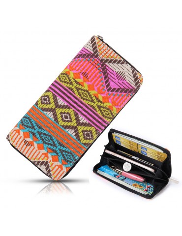 Women Canvas Bohemian Long Wallet National Phone Purse