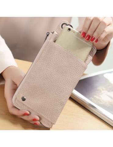 Woman PU Card Wallet Phone Wallet 13 Card Slots Large Capacity Wristlet Wallet Purse