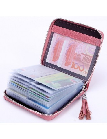 Genuine Leather Tassel Multi-slots Card Holder Purse For Women