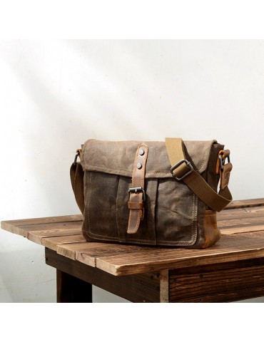 Vintage Canvas Genuine Leather Waterproof Shoulder Bag Messenger Bag Crossbody Bag For Men