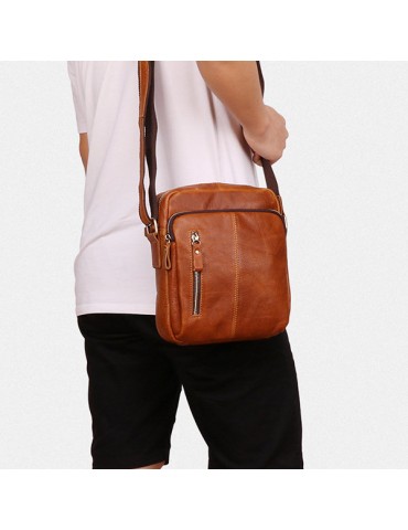 Men Vintage Genuine Leather Solid Crossbody Bag Shoulder Bag