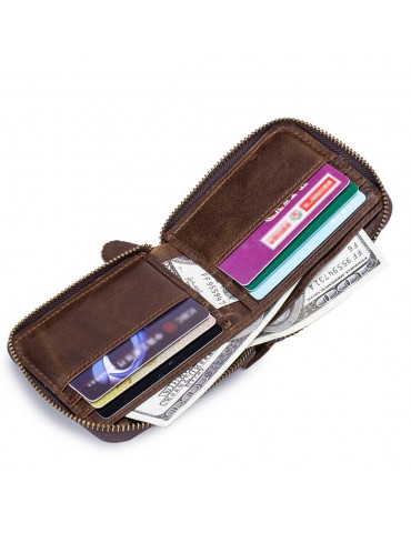 Genuine Leather Retro Multifunction Wallet Casual Coin Zipper Bags For Men