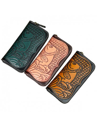 Men And Women Embossed Squid Clutch Bag Cowhide 8 Card Slot Wallet