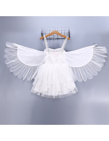 Flamingo Embroidery Girls Angel Wings Performance Princess Dress For 2Y-11Y