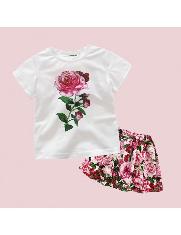 Floral Print Girls Tops + Short Skirt Sets For 4-13Years