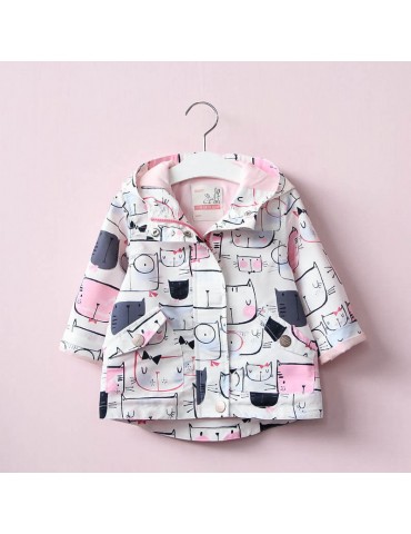 Cat Printed Girl Jacket Trench Coat Hooded Cute Children Outwear For Kids Clothes Girl Jacket