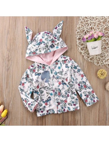 Cute Infant Baby Girls Clothing Long Sleeve Rabbit 3D Ear Floral Jacket Winter Coat