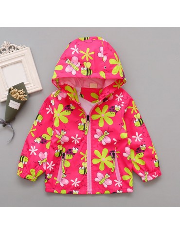 Floral Printed Girl Hooded Coat Jacket Windbreaker Toddler Girls Clothes Spring Autumn