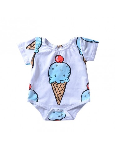 Ice Cream Pattern Cute Baby Girls Short Sleeve Romper For 0-24M