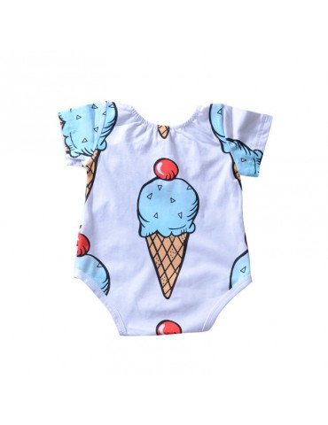 Ice Cream Pattern Cute Baby Girls Short Sleeve Romper For 0-24M