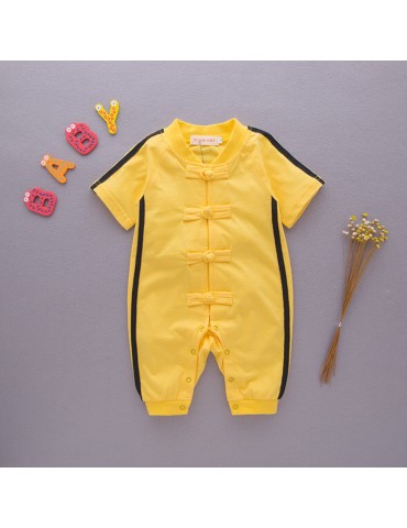 Pink/Yellow Bruce Lee Style Comfy Cotton Baby Romper For 0-18M