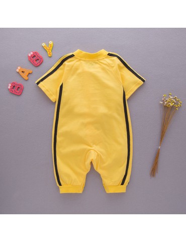 Pink/Yellow Bruce Lee Style Comfy Cotton Baby Romper For 0-18M