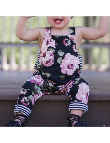 Floral Pattern Cute Baby Girls Strap Romper For Summer