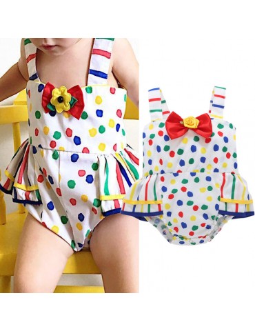 Polka Dot with Ruffles Baby Girls Colorful Romper For 0-24M