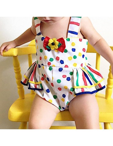 Polka Dot with Ruffles Baby Girls Colorful Romper For 0-24M