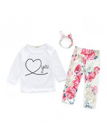 3Pcs Floral Baby Girls Long Sleeve Sets For 0-24M