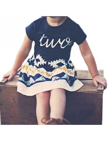 2PCS Printed Toddler Girls Short Top + Skirt Set For 1Y-6Y