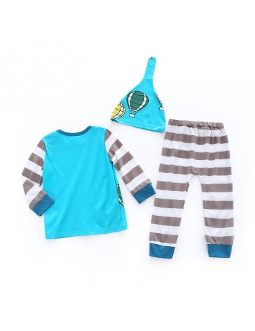 3Pcs Casual Print Baby Top Striped Pants Hat Set For 0-2Years